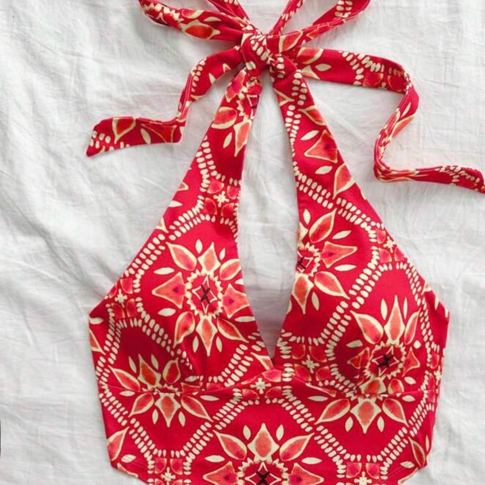 SHEIN Red and Yellow Patterned Crop Top